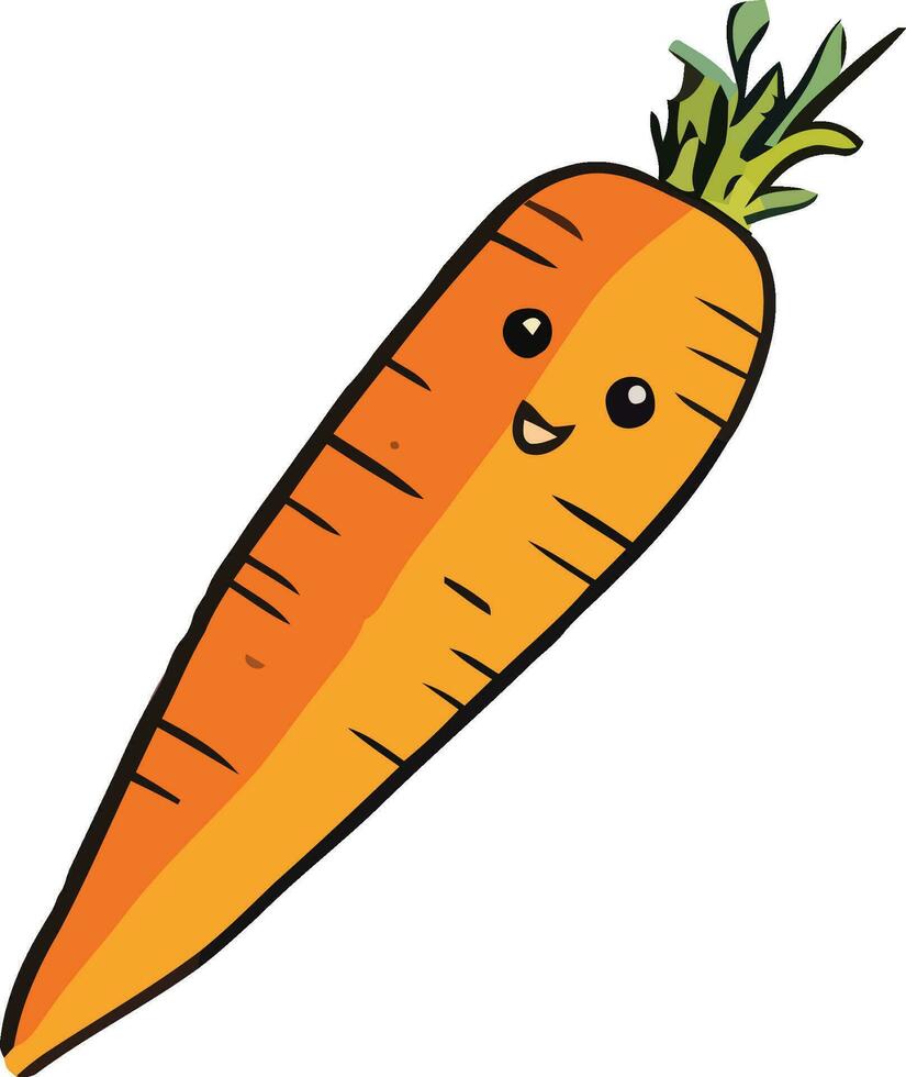 carota con occhi, cartone animato mano disegnato carota. bambini divertente illustrazione verdura. vettore