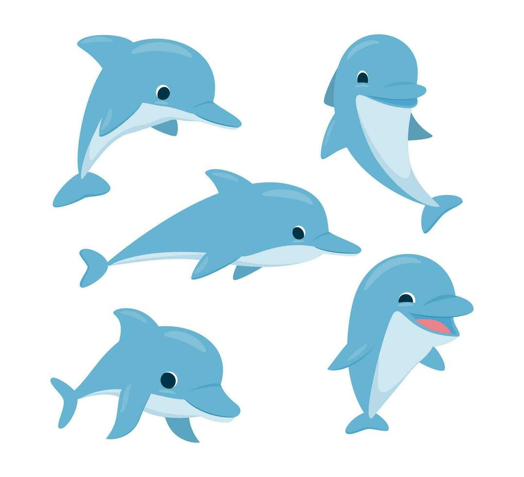 impostato di carino mare delfini. vettore illustrazione isolato su bianca sfondo.