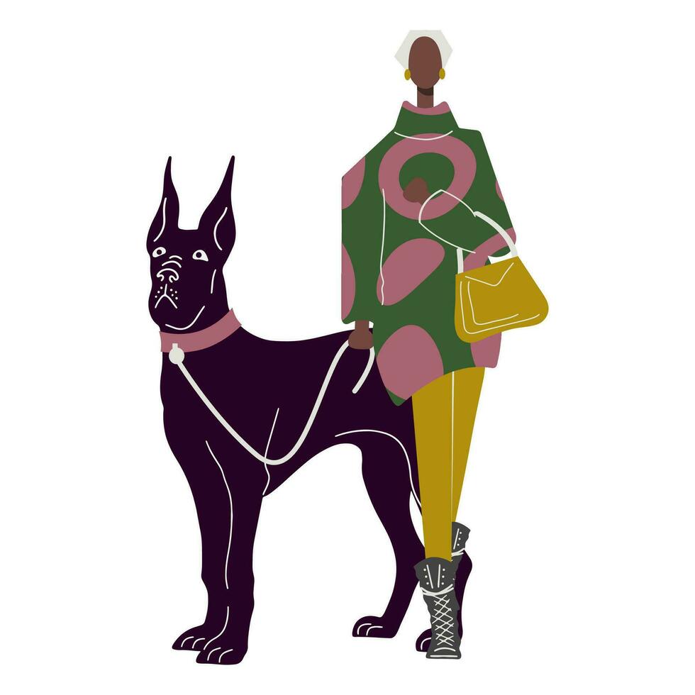 donna con un' cane. vettore illustrazione isolato su bianca sfondo. minimalismo. animali domestici.