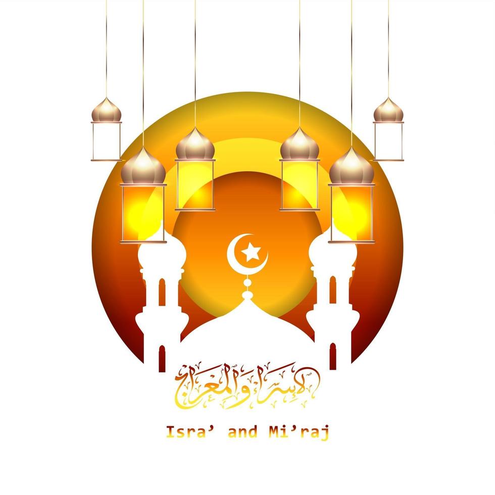 illustrazione di isra e miraj il viaggio notturno del profeta maometto con un colore dorato con una combinazione di ornamenti circolari biglietto di auguri tradizionale vettore