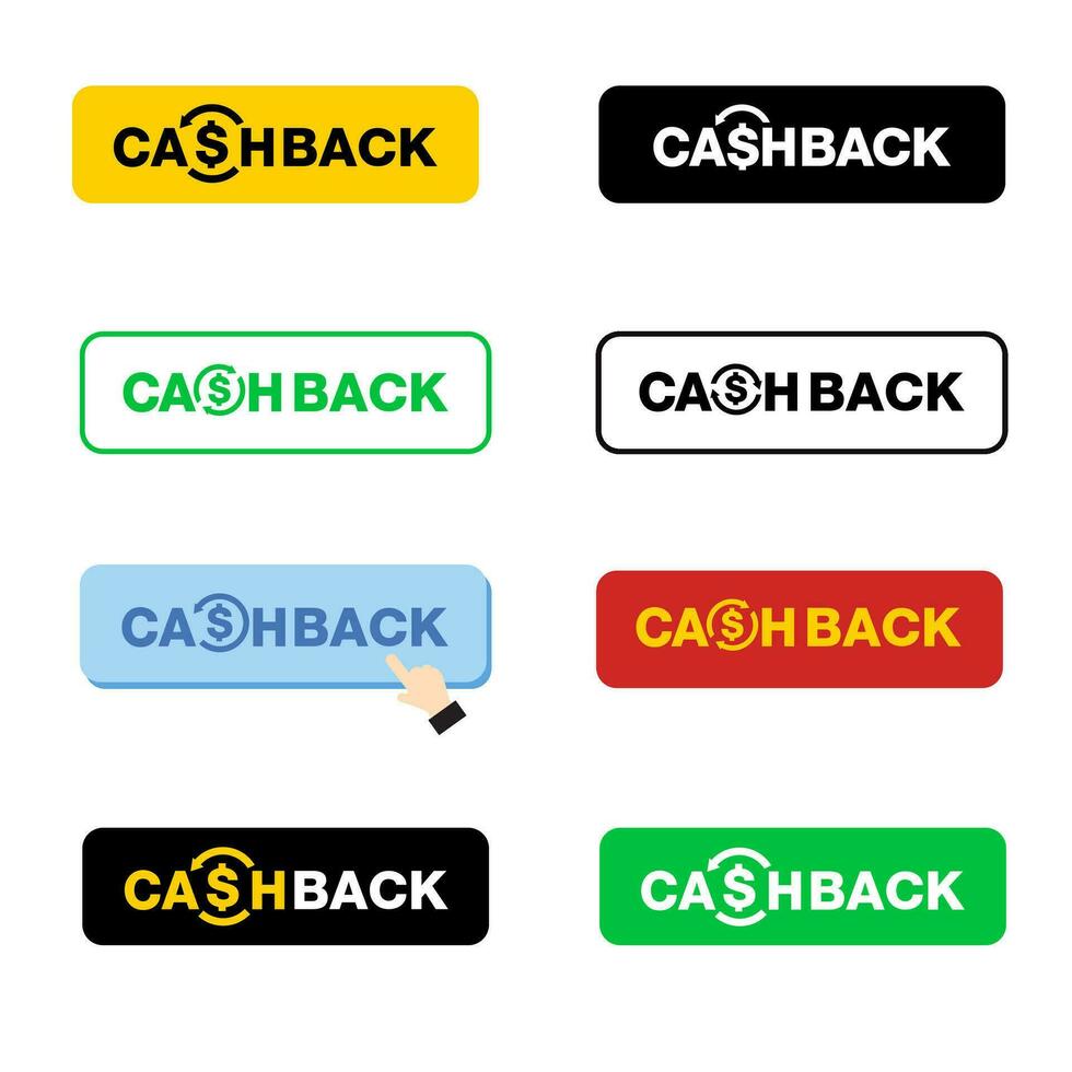 cashback servizio icona insieme, vettore denaro contante indietro isolato pulsante su bianca sfondo.vettore illustrazione