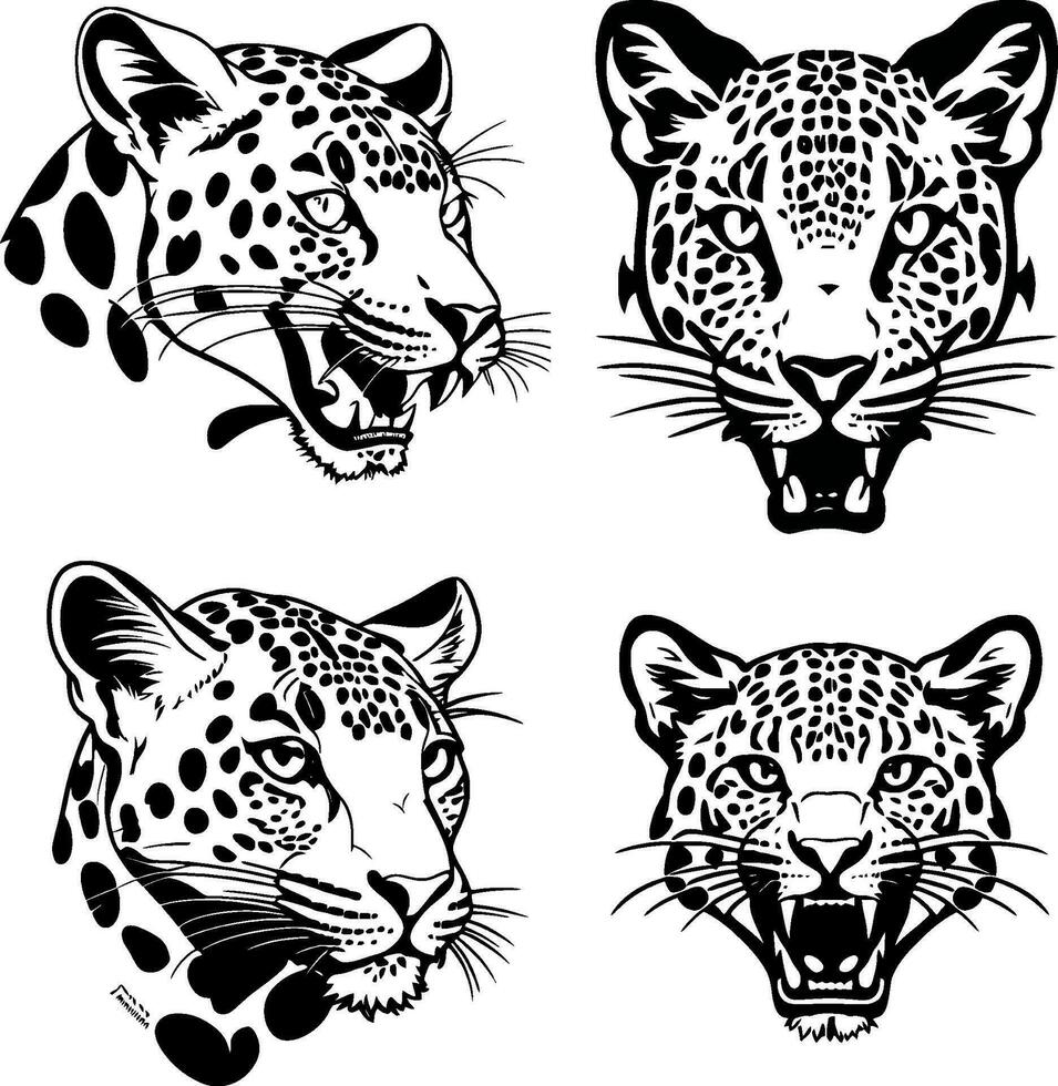 leopardo testa logo vettore stampino impostato