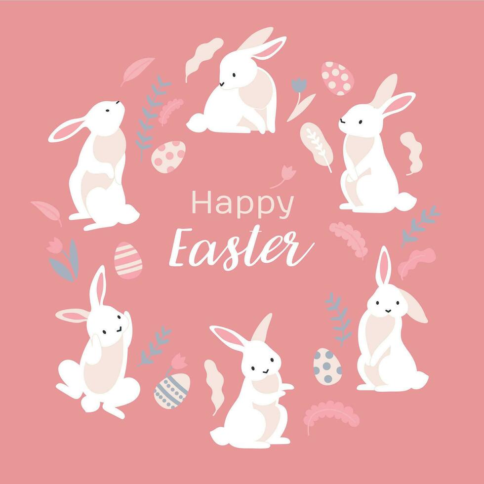 contento Pasqua telaio con conigli vettore