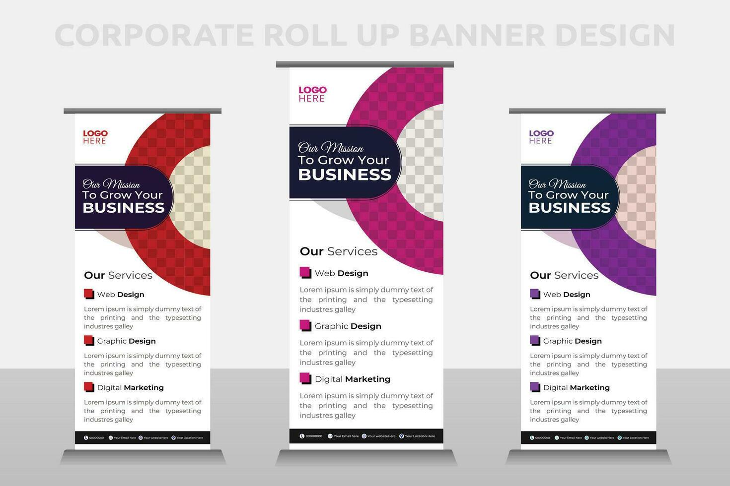 roll up banner design vettore