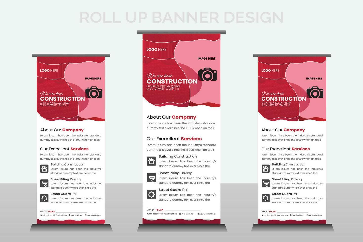 roll up banner design vettore