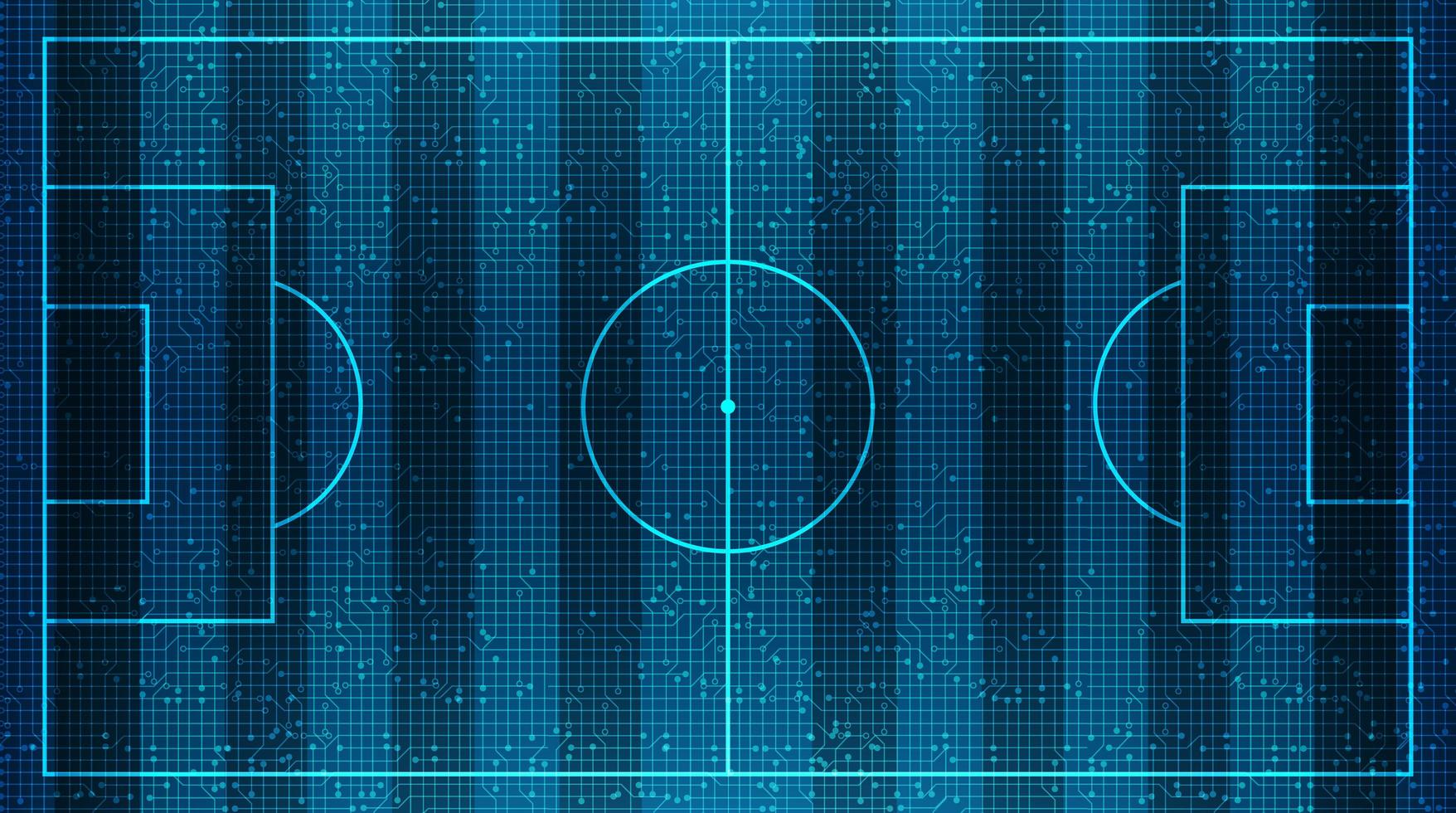 futuro campo di calcio sul vettore di sfondo della tecnologia digitale