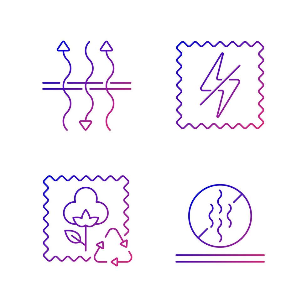 set di icone vettoriali lineari gradiente di qualità tessili