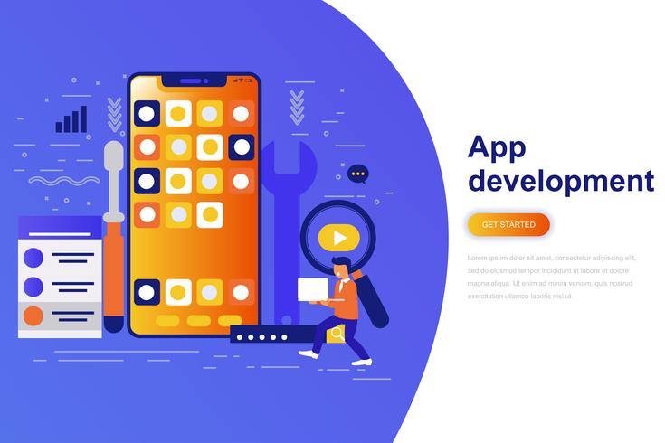 Banner web moderno concetto piatto app di sviluppo di app vettore
