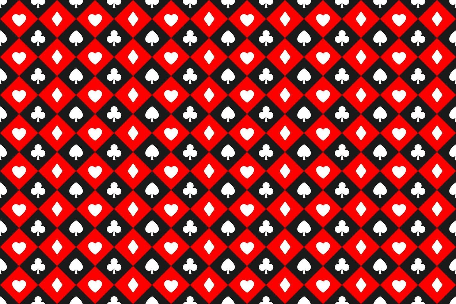 sfondo di poker vettoriale astratto senza soluzione di continuità con segni di carte da gioco simboli bianchi quadrati su quadrati rossi e neri simboli del casinò