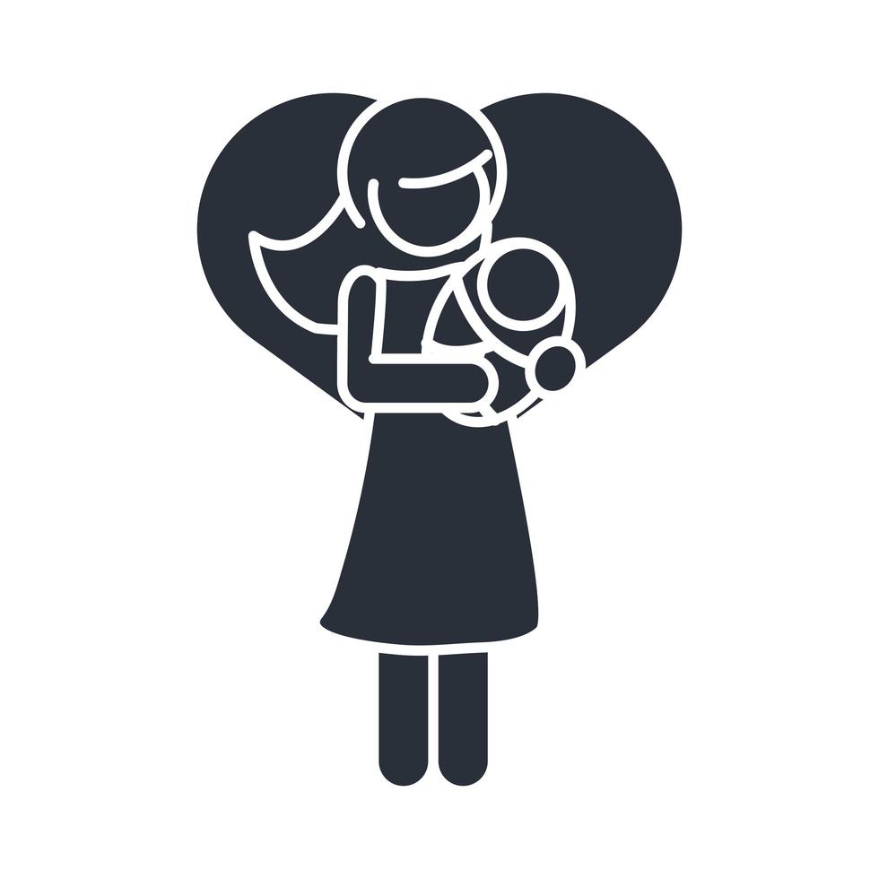 madre che porta l'icona del giorno della famiglia del bambino in stile silhouette vettore