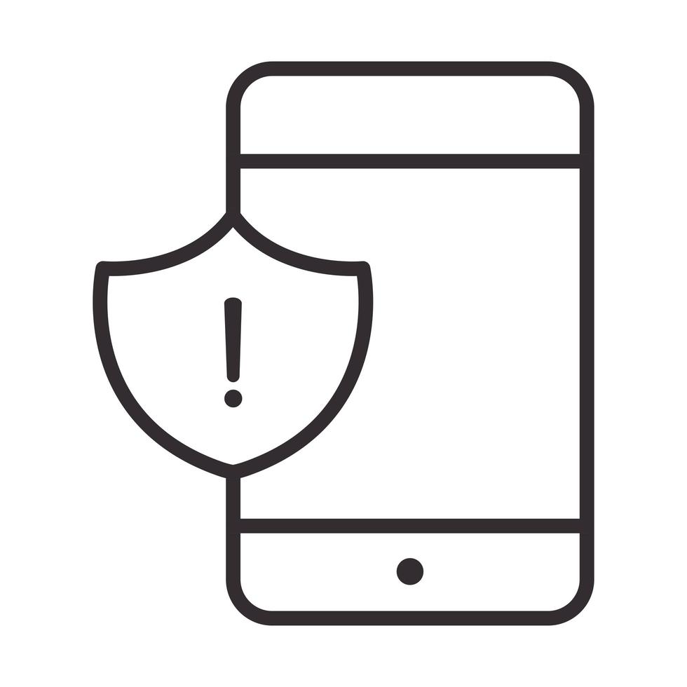 icona di avviso scudo smartphone avviso attenzione pericolo punto esclamativo precauzione stile linea design vettore