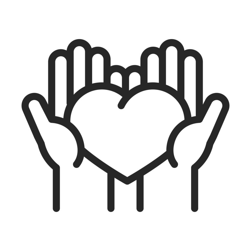 donazione volontario di beneficenza aiuta le mani sociali con l'icona di stile della linea di amore del cuore heart vettore