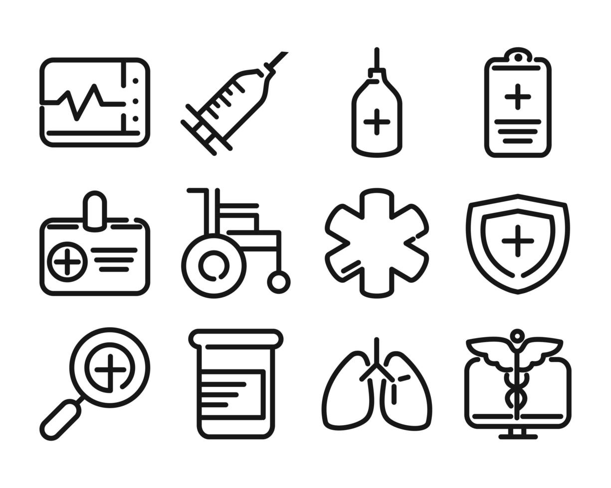 set di icone di assistenza per attrezzature mediche e sanitarie vettore