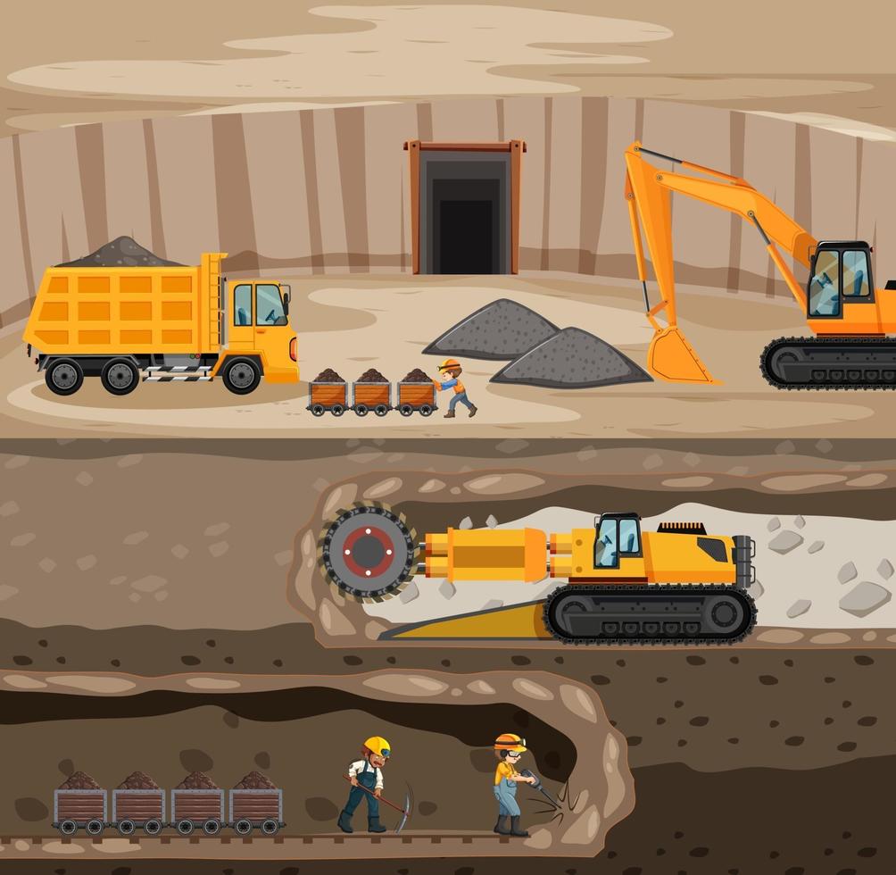 paesaggio delle miniere di carbone con scena sotterranea vettore
