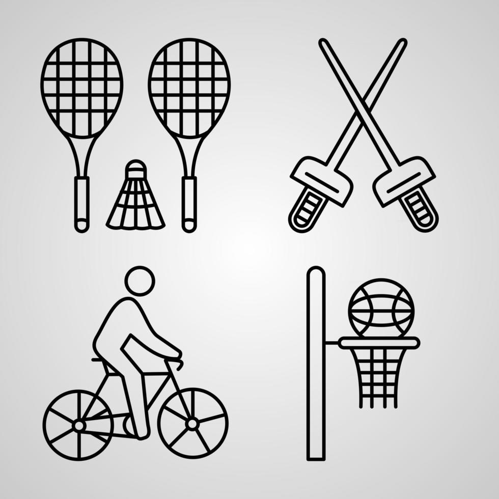 sport e giochi collezione di simboli su sfondo bianco. icone di contorno di sport e giochi vettore