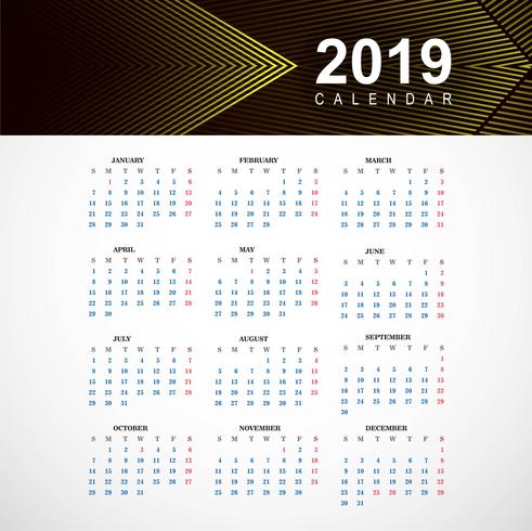 Modello variopinto del calendario astratto 2019 con il vettore geometrico