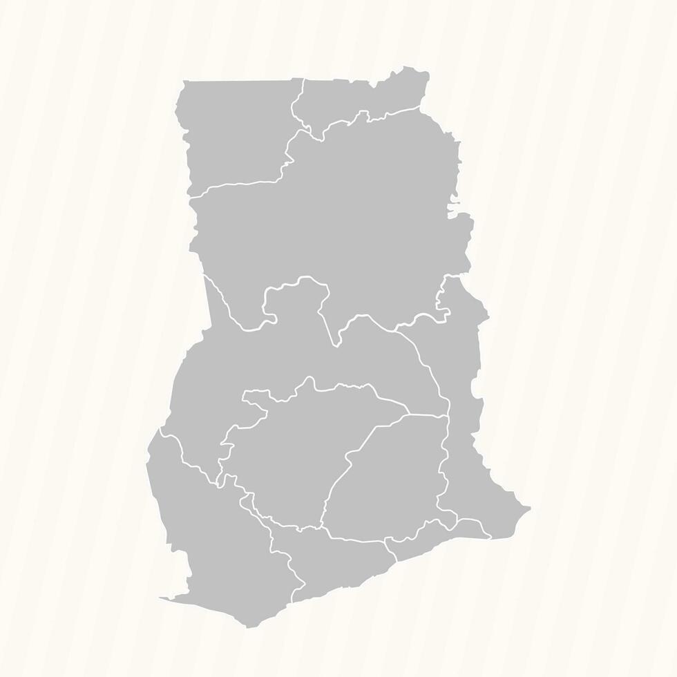 dettagliato carta geografica di Ghana con stati e città vettore