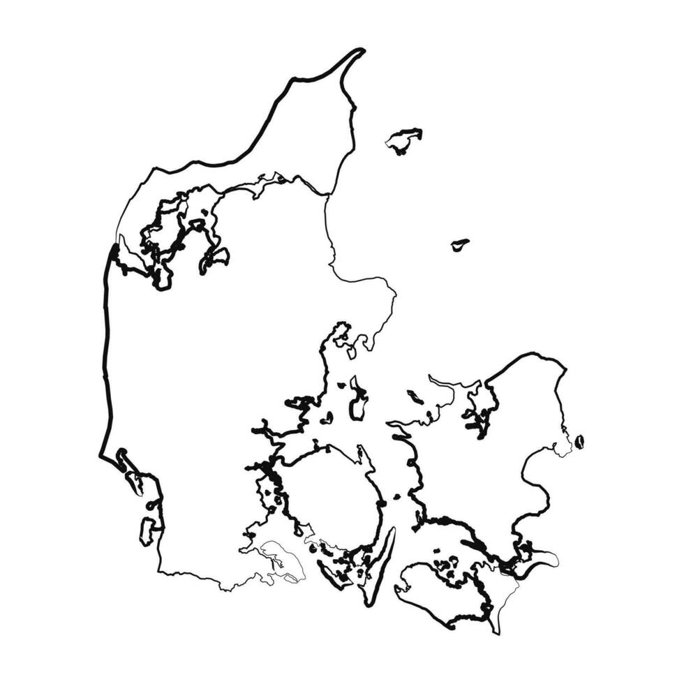 mano disegnato foderato Danimarca semplice carta geografica disegno vettore
