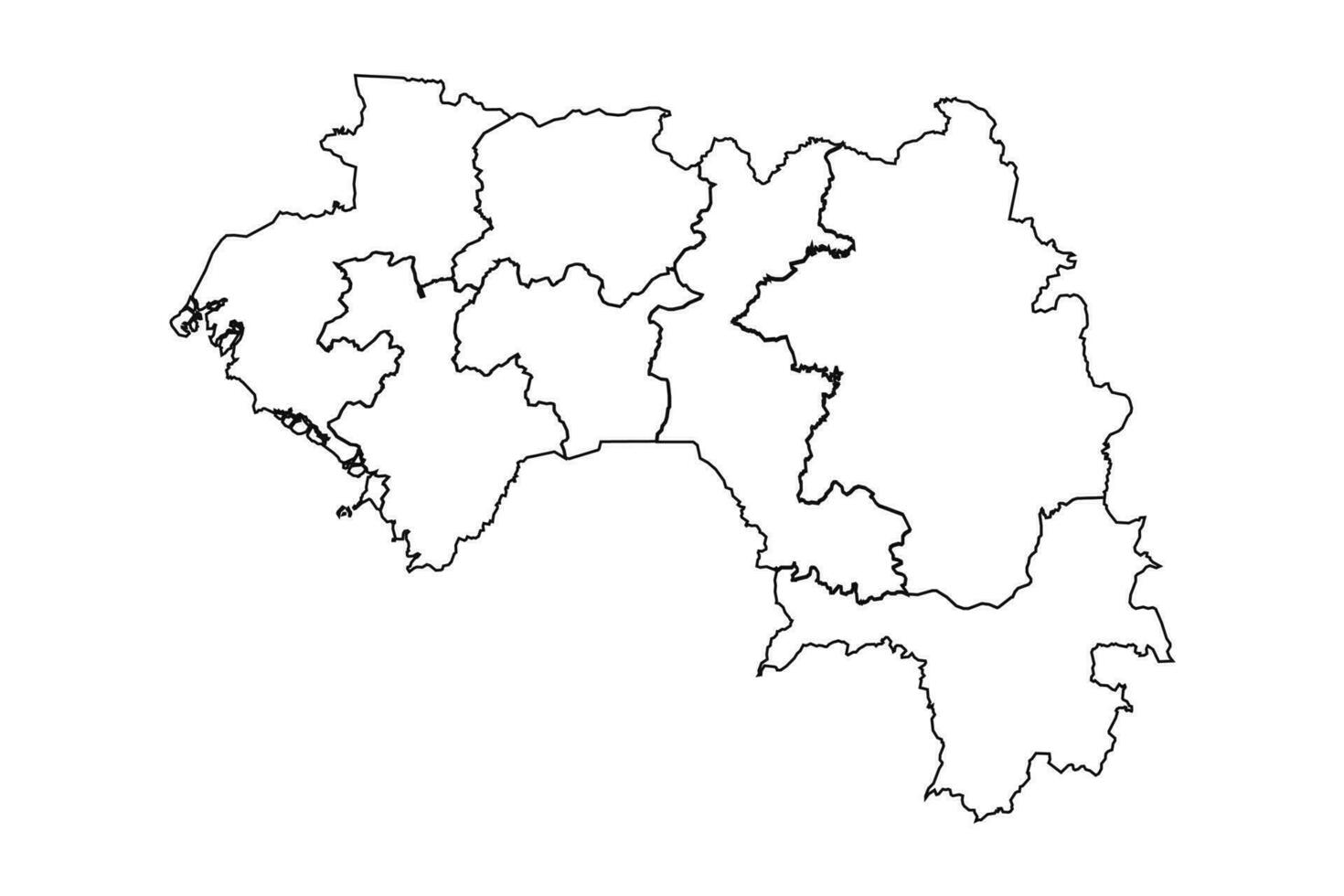 schema schizzo carta geografica di Guinea con stati e città vettore