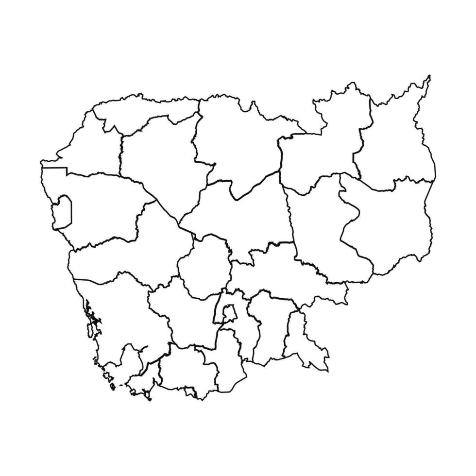 schema schizzo carta geografica di Cambogia con stati e città vettore