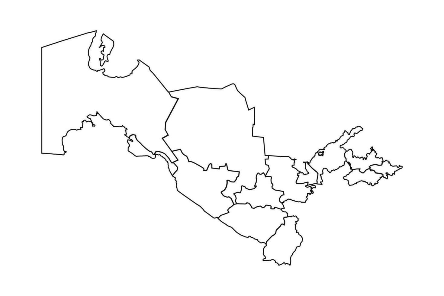 schema schizzo carta geografica di Uzbekistan con stati e città vettore