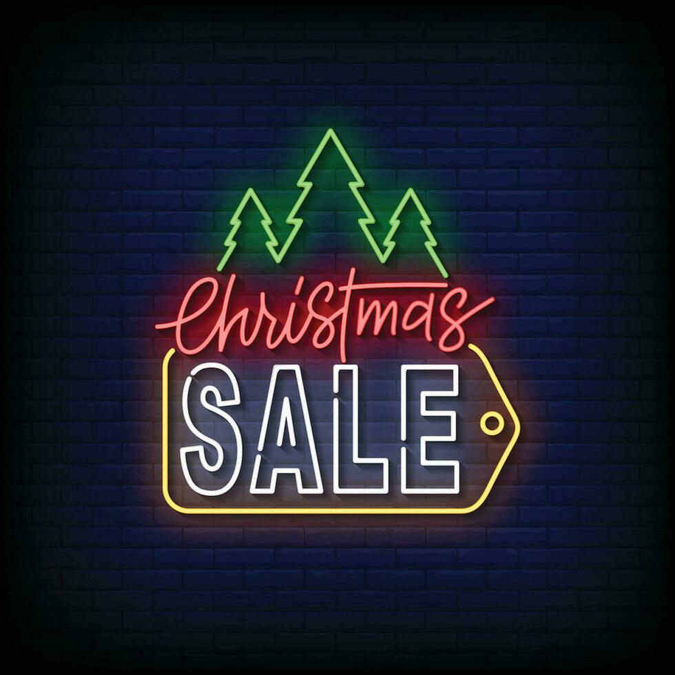 neon cartello Natale vendita con mattone parete sfondo vettore
