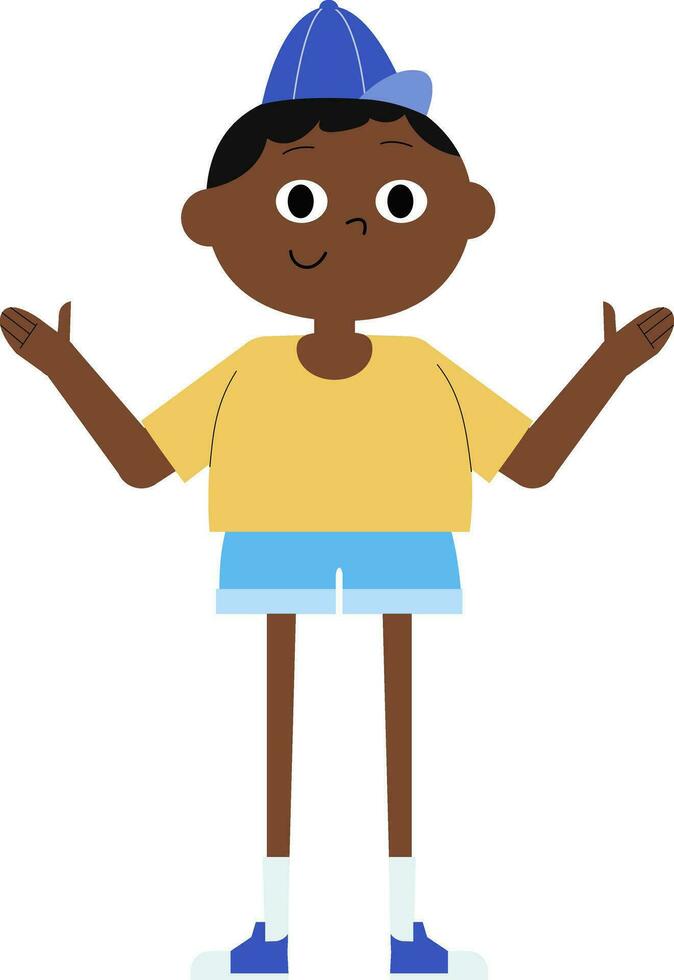 ragazzo nero pelle indossare giallo shirt.kid cartone animato personaggio illustrazione vettore