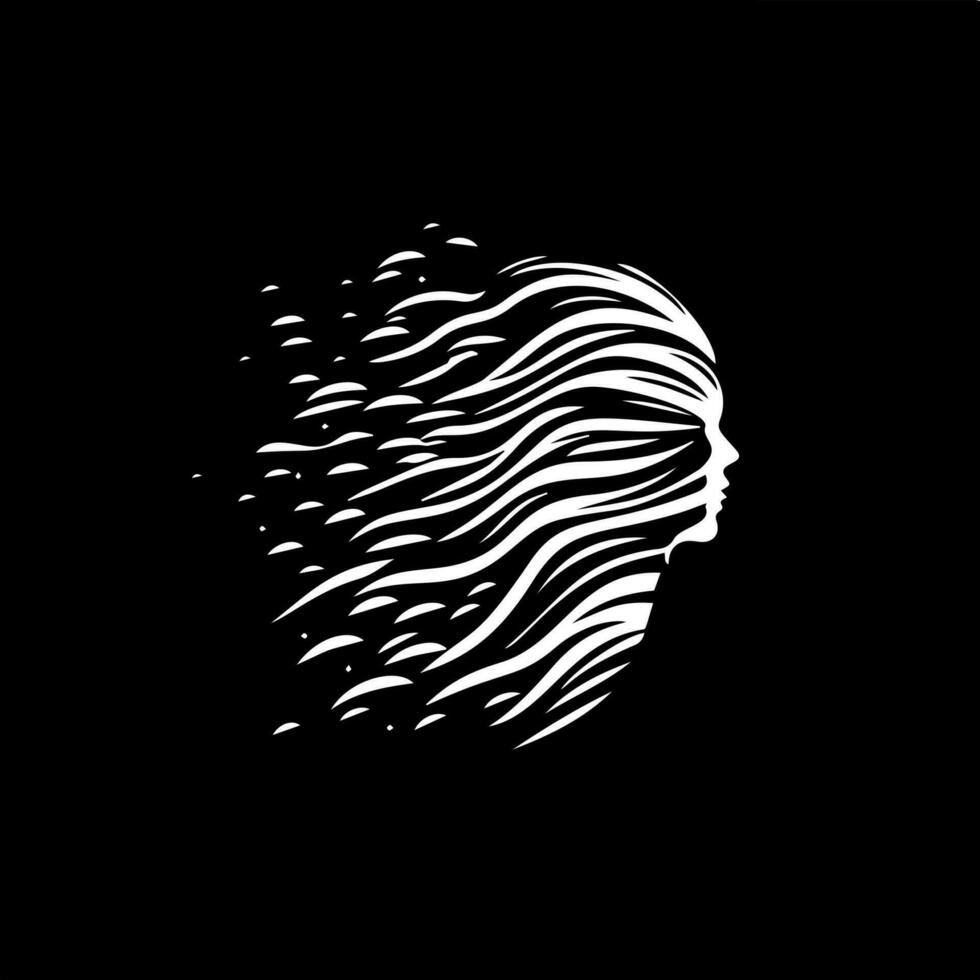 minimalista logo modello, bianca icona di donna acconciatura silhouette su nero sfondo, moderno logotipo concetto per attività commerciale identità, magliette Stampa, tatuaggio. vettore illustrazione