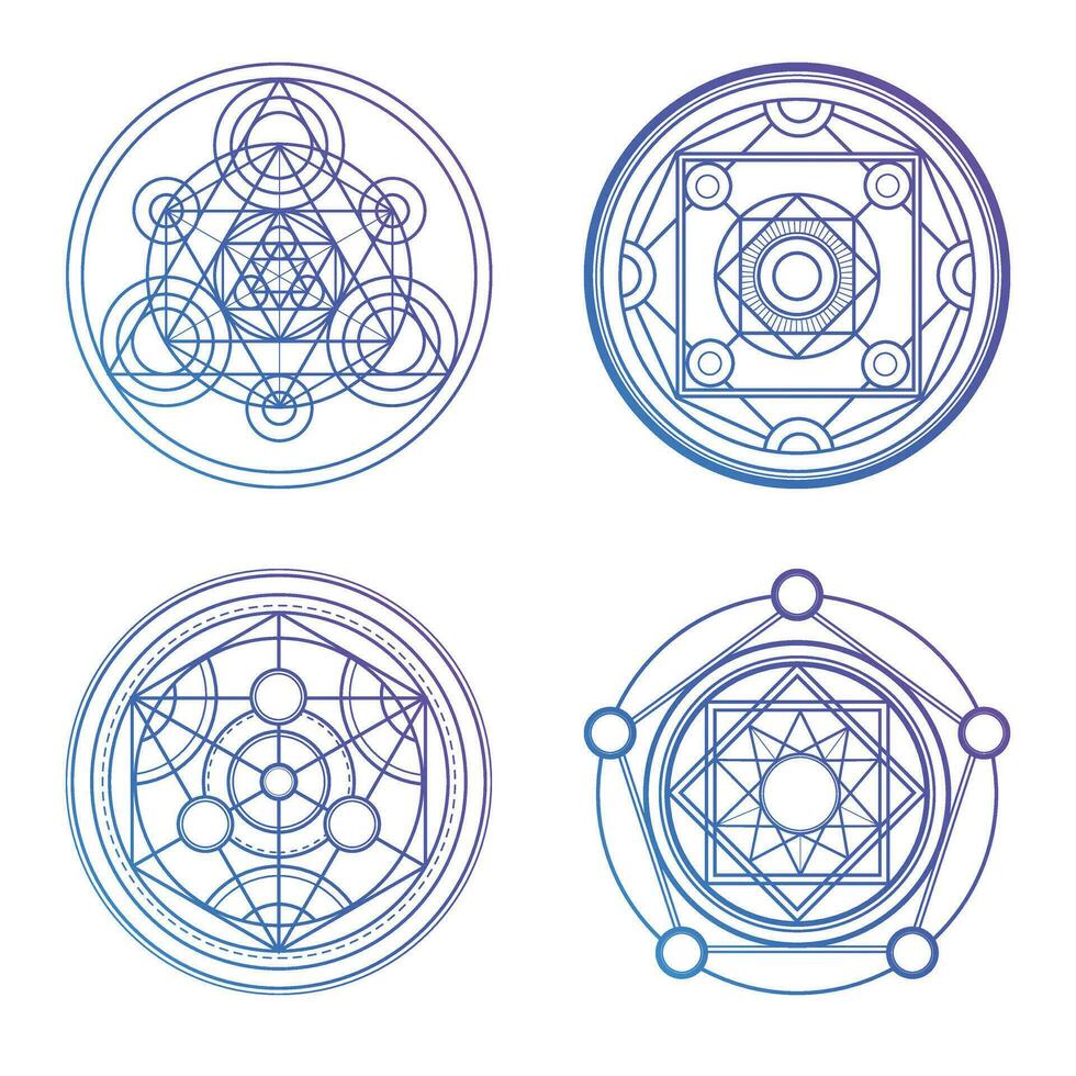 impostato di 4 viola alchimia cerchi. Magia geometrico cerchi vettore