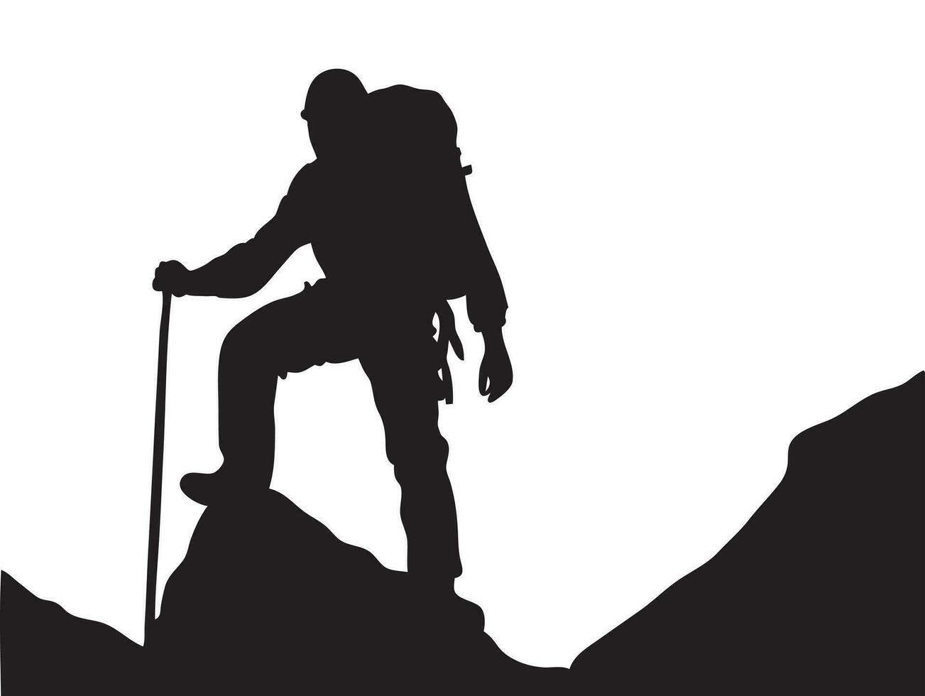 silhouette scena per un' montagne scalatore avventuriero vettore arte design simbolo di vincente