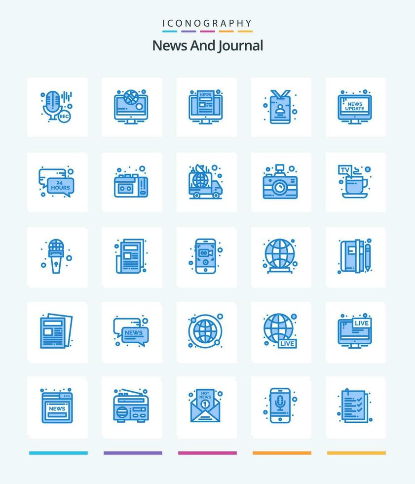 creativo notizia 25 blu icona imballare come come informazione. reporter. tenere sotto controllo. stampa. id vettore