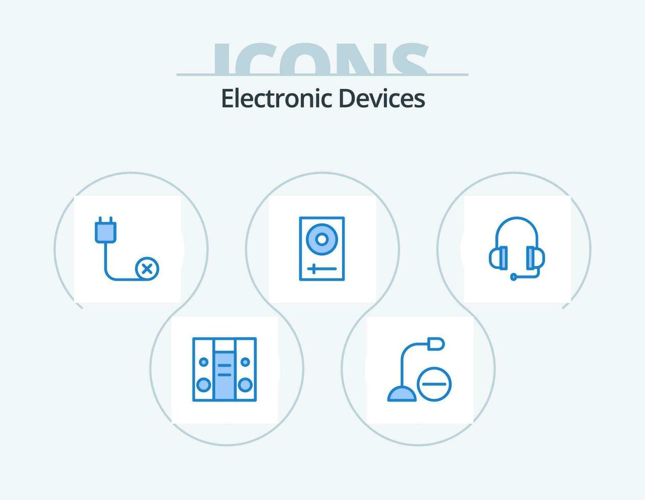 dispositivi blu icona imballare 5 icona design. miscelatore. dj. computer. dispositivi. hardware vettore