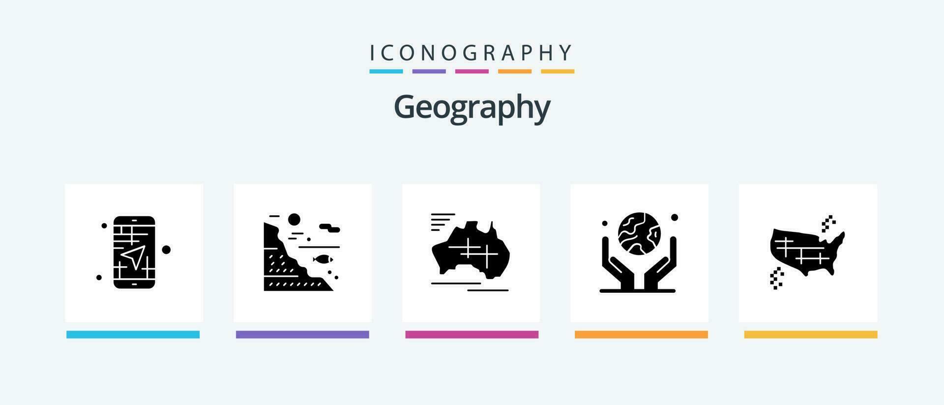 geo grafia glifo 5 icona imballare Compreso umano mano. ambiente. roccia. vacanza. nazione. creativo icone design vettore
