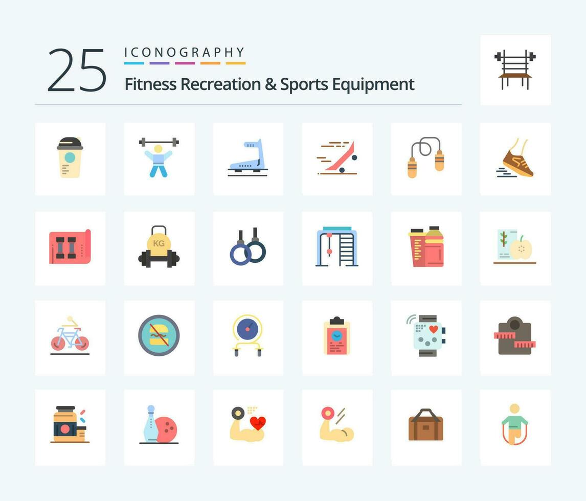 fitness ricreazione e gli sport attrezzatura 25 piatto colore icona imballare Compreso pattinare tavola. giro. fitness. veloce. traccia vettore