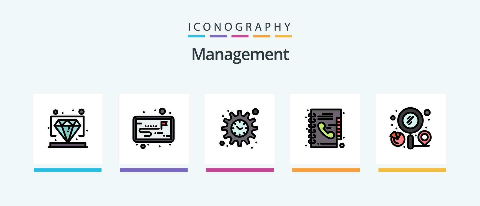 gestione linea pieno 5 icona imballare Compreso impostazioni. attività commerciale. progetto gestione. ricerca. Telefono libro. creativo icone design vettore