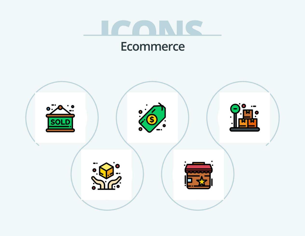 e-commerce linea pieno icona imballare 5 icona design. stella. preferito. servizio. Borsa. posto vettore
