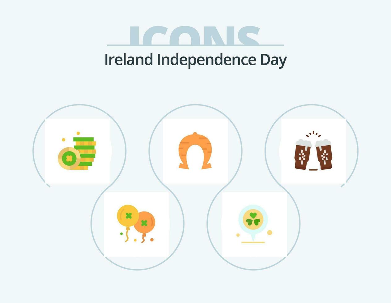 Irlanda indipendenza giorno piatto icona imballare 5 icona design. bere. patricks. moneta. fortuna. fortuna vettore