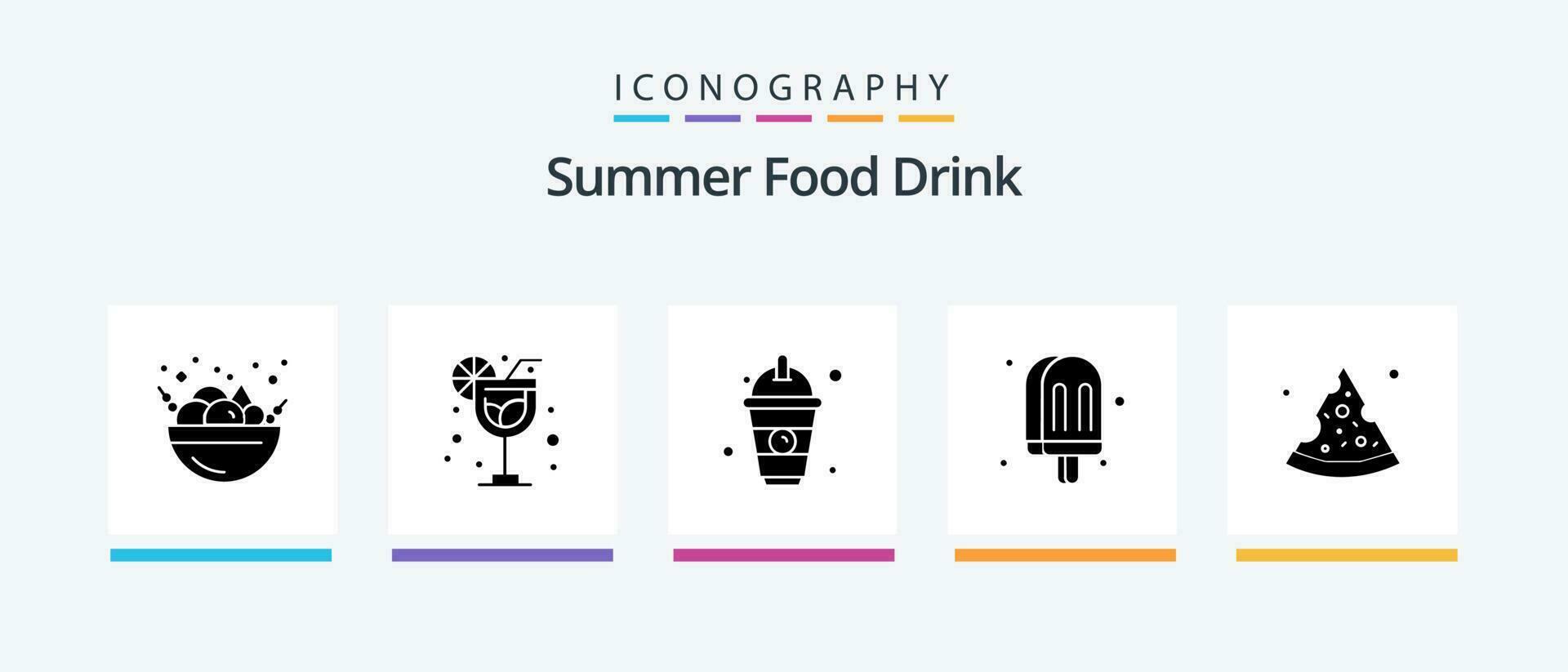 estate cibo bevanda glifo 5 icona imballare Compreso . cibo. cibo. Pizza. ghiaccio crema. creativo icone design vettore