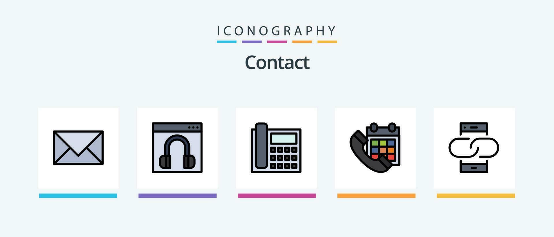 contatto linea pieno 5 icona imballare Compreso contatto noi. comunicazione. contatti. Telefono. chiamata. creativo icone design vettore