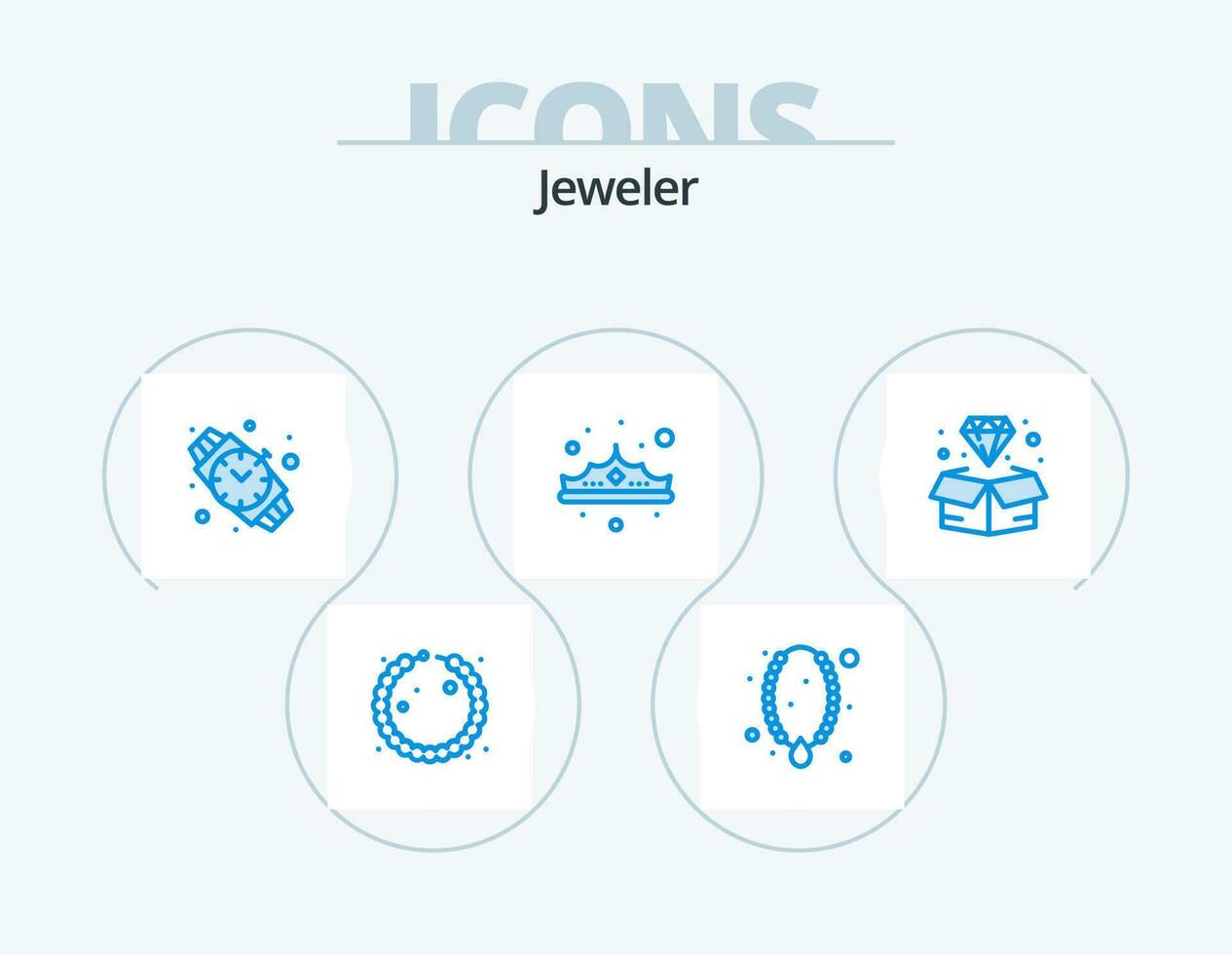 gioielleria blu icona imballare 5 icona design. diamante. lusso. mano guarda. gioielleria. moda vettore