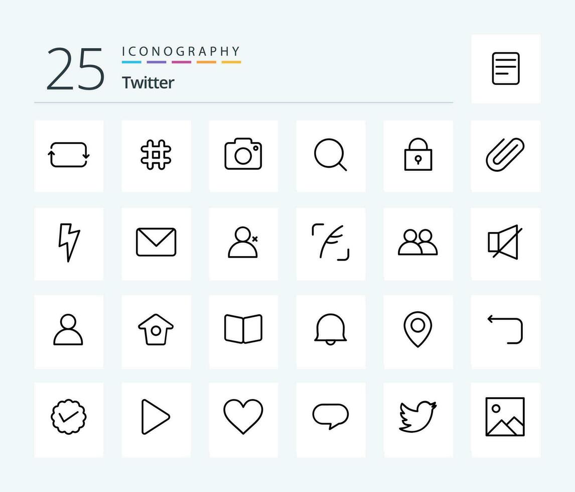 cinguettio 25 linea icona imballare Compreso serratura. max. Twitter. attrezzo. ricerca vettore