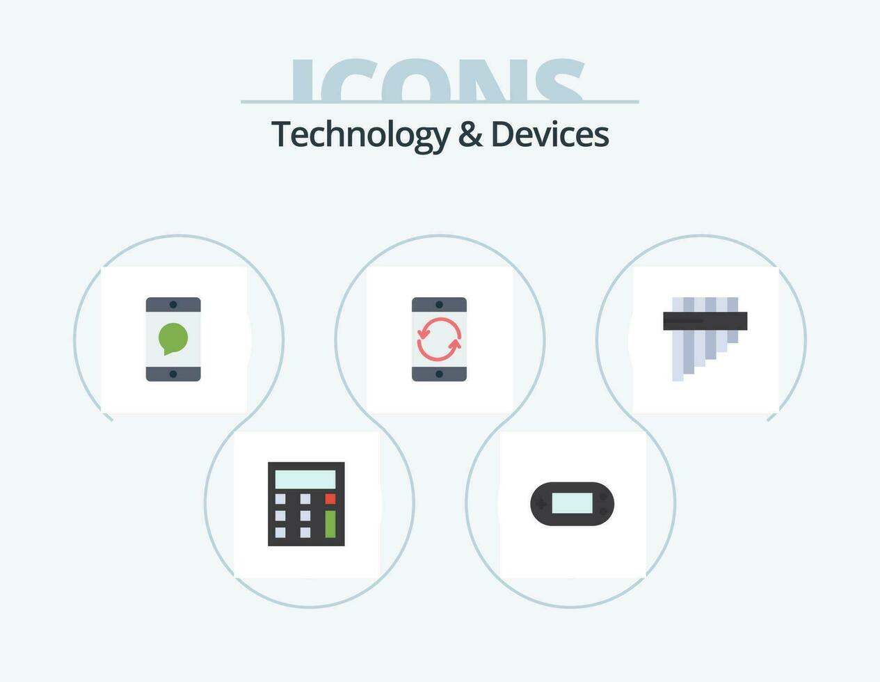 dispositivi piatto icona imballare 5 icona design. flauto. dispositivi. comunicazione. dispositivo. freccia vettore