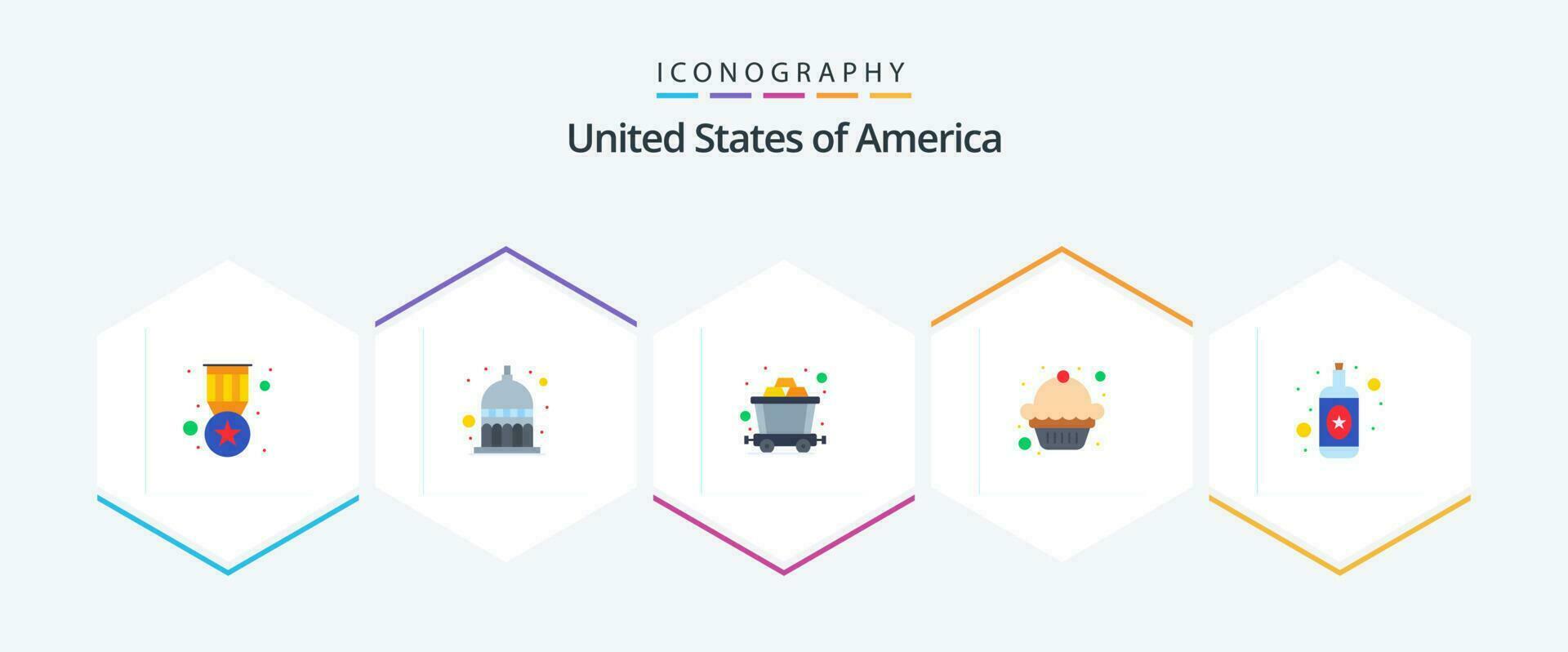 Stati Uniti d'America 25 piatto icona imballare Compreso . bottiglia. carrello. alcol. dolce vettore