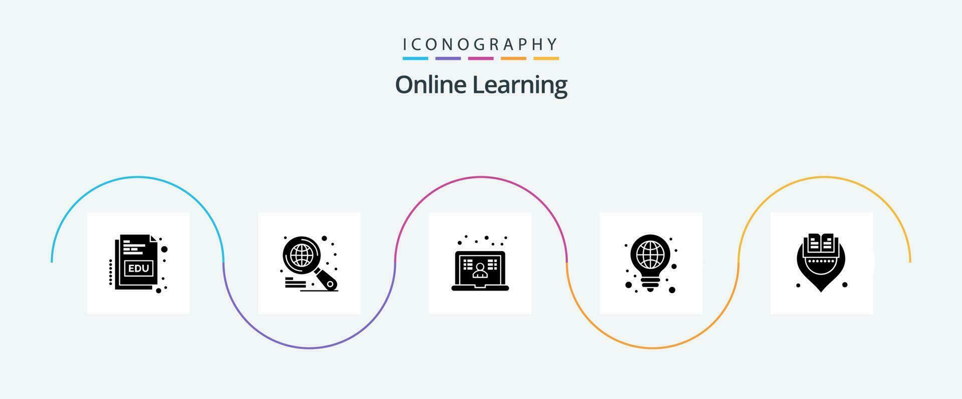 in linea apprendimento glifo 5 icona imballare Compreso biblioteca. penna. apprendimento. luce. lampadina vettore