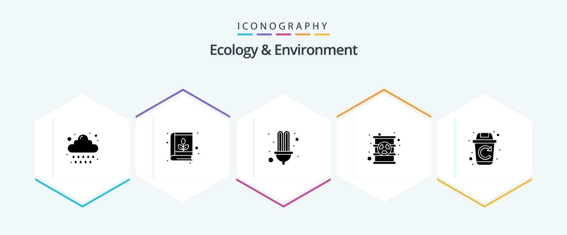 ecologia e ambiente 25 glifo icona imballare Compreso riciclare. olio. elettrico. radioattivo. nucleare vettore