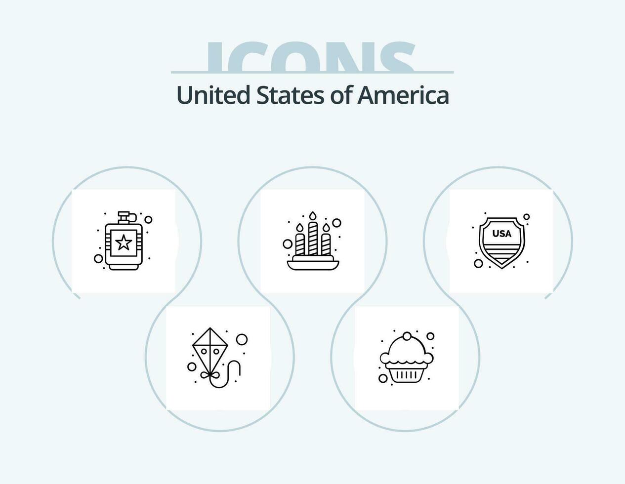 Stati Uniti d'America linea icona imballare 5 icona design. cibo. francese patatine fritte. cap. patatine fritte. vino vettore