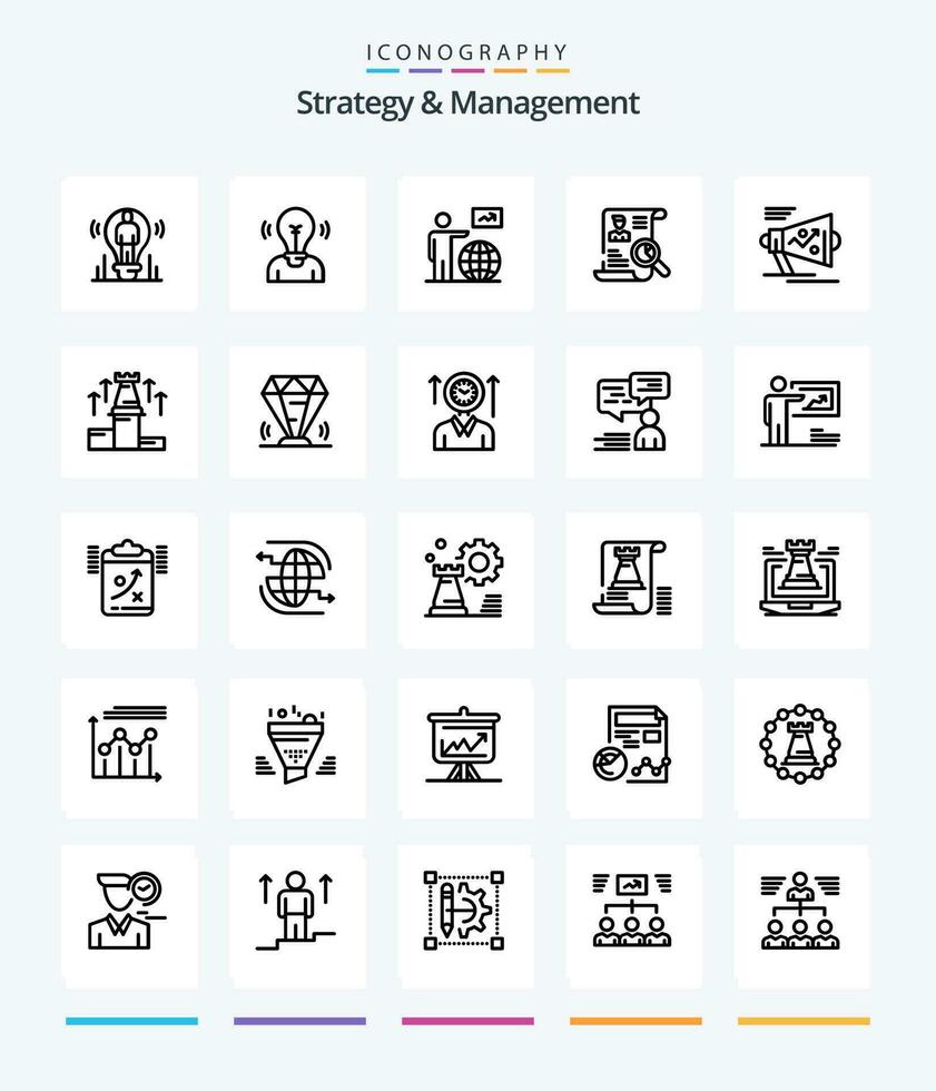 creativo strategia e gestione 25 schema icona imballare come come altoparlante. marketing. freccia. ricerca. CV vettore