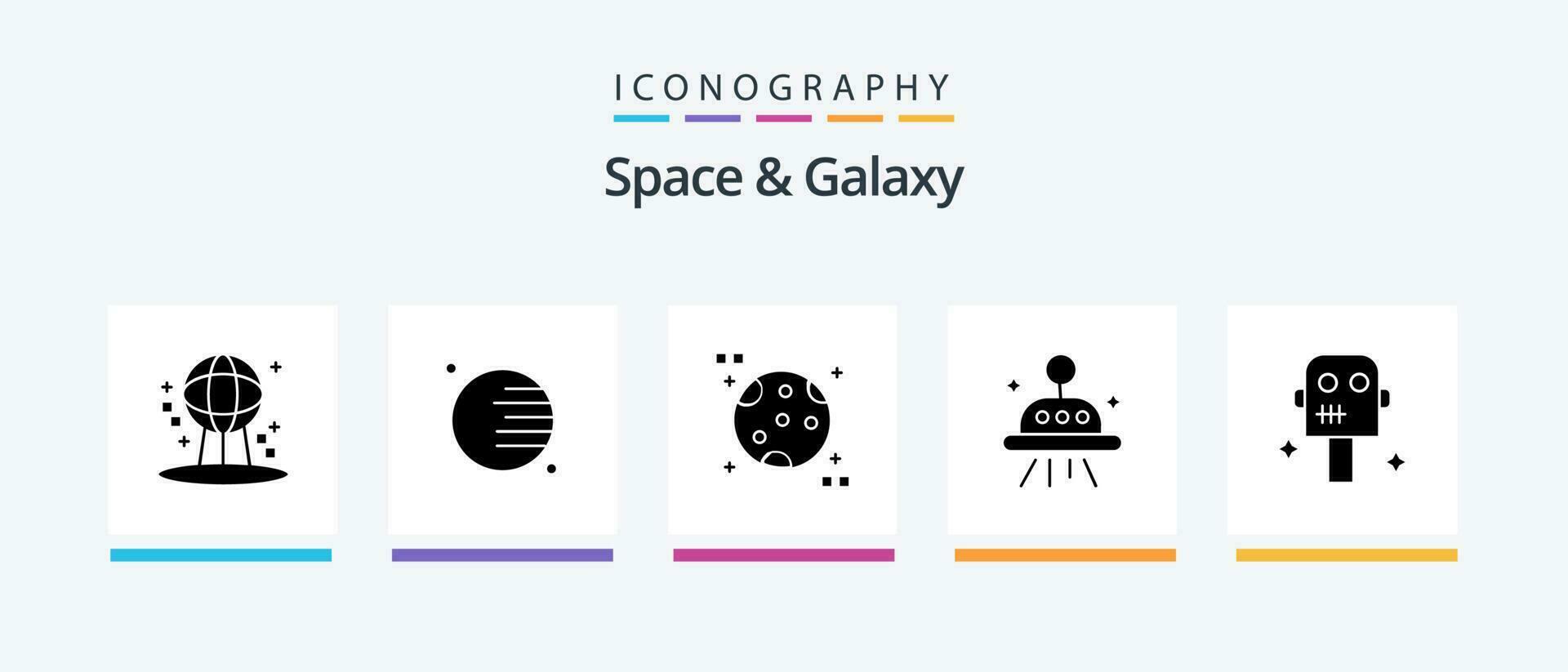 spazio e galassia glifo 5 icona imballare Compreso . robot. Luna. completo da uomo. ufo. creativo icone design vettore