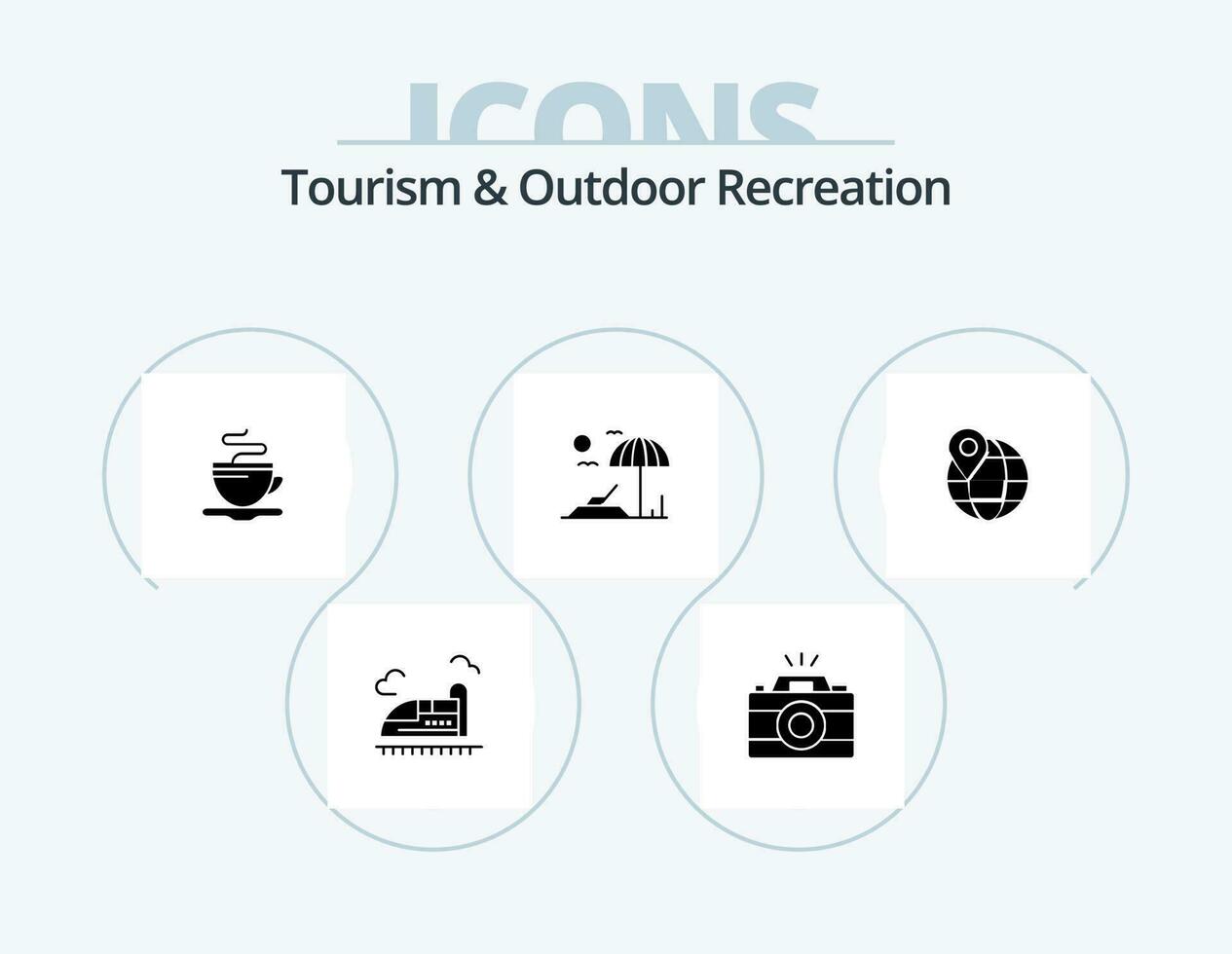 turismo e all'aperto ricreazione glifo icona imballare 5 icona design. globo. Posizione. tè. vacanza. spiaggia vettore