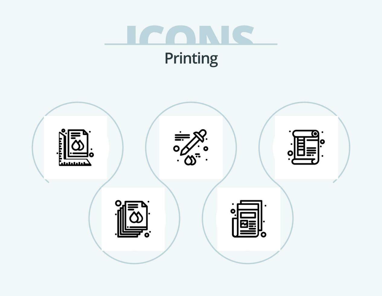 stampa linea icona imballare 5 icona design. carta. documento. macchina. matita. dipingere vettore